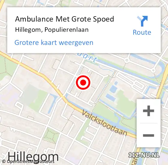 Locatie op kaart van de 112 melding: Ambulance Met Grote Spoed Naar Hillegom, Populierenlaan op 15 december 2021 14:20