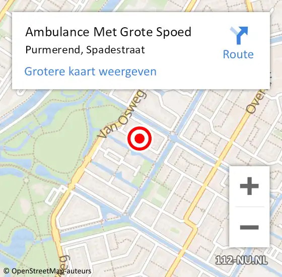 Locatie op kaart van de 112 melding: Ambulance Met Grote Spoed Naar Purmerend, Spadestraat op 15 december 2021 14:45