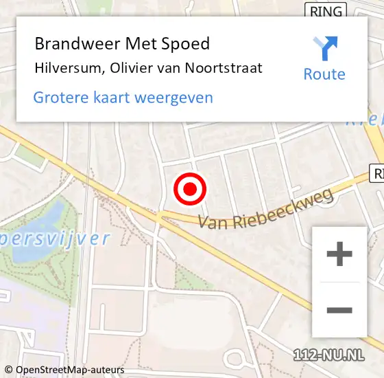 Locatie op kaart van de 112 melding: Brandweer Met Spoed Naar Hilversum, Olivier van Noortstraat op 15 december 2021 14:50