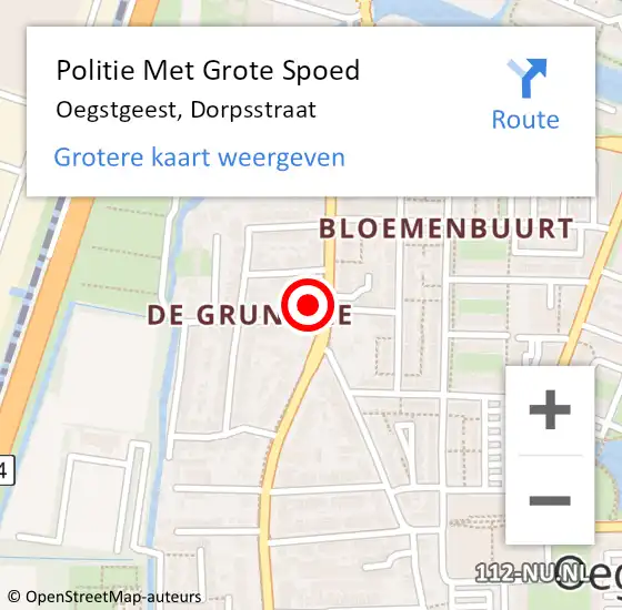 Locatie op kaart van de 112 melding: Politie Met Grote Spoed Naar Oegstgeest, Dorpsstraat op 15 december 2021 15:17