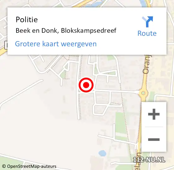 Locatie op kaart van de 112 melding: Politie Beek en Donk, Blokskampsedreef op 15 december 2021 15:46