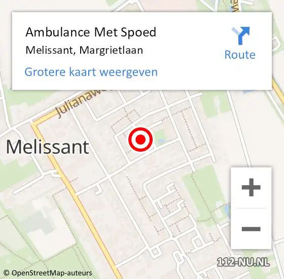 Locatie op kaart van de 112 melding: Ambulance Met Spoed Naar Melissant, Margrietlaan op 15 december 2021 15:53