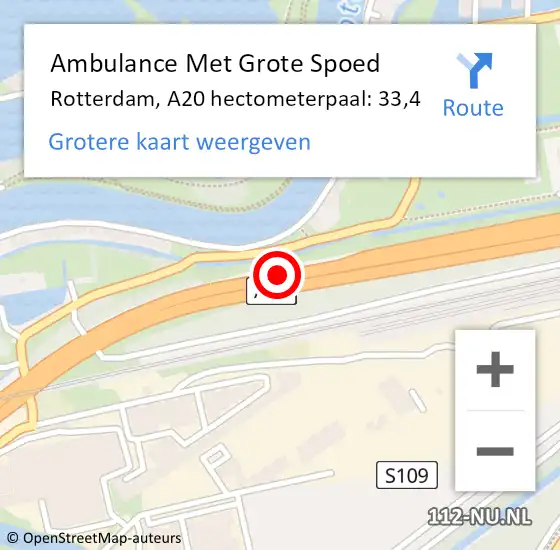 Locatie op kaart van de 112 melding: Ambulance Met Grote Spoed Naar Rotterdam, A20 hectometerpaal: 33,4 op 15 december 2021 17:25