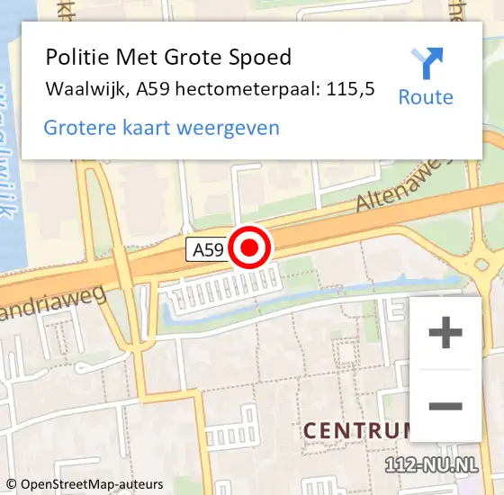 Locatie op kaart van de 112 melding: Politie Met Grote Spoed Naar Waalwijk, A59 hectometerpaal: 115,5 op 15 december 2021 17:36