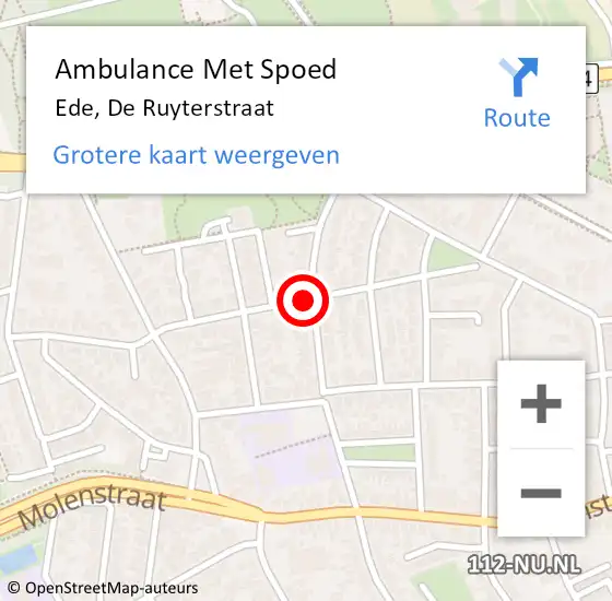 Locatie op kaart van de 112 melding: Ambulance Met Spoed Naar Ede, De Ruyterstraat op 15 december 2021 17:44