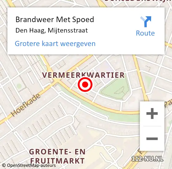 Locatie op kaart van de 112 melding: Brandweer Met Spoed Naar Den Haag, Mijtensstraat op 15 december 2021 18:01