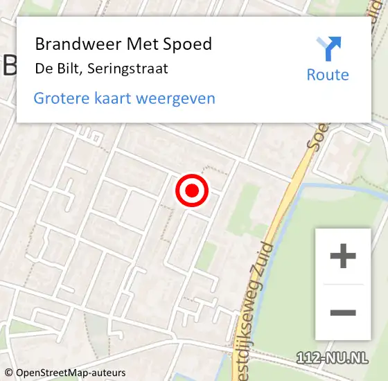 Locatie op kaart van de 112 melding: Brandweer Met Spoed Naar De Bilt, Seringstraat op 15 december 2021 18:11