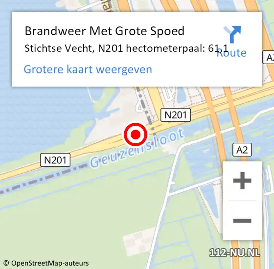 Locatie op kaart van de 112 melding: Brandweer Met Grote Spoed Naar Stichtse Vecht, N201 hectometerpaal: 61,1 op 15 december 2021 19:01