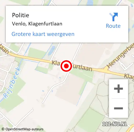 Locatie op kaart van de 112 melding: Politie Venlo, Klagenfurtlaan op 15 december 2021 19:23