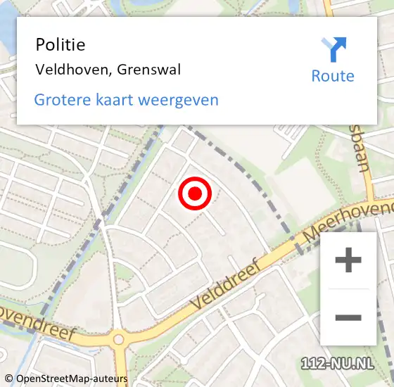 Locatie op kaart van de 112 melding: Politie Veldhoven, Grenswal op 15 december 2021 19:30