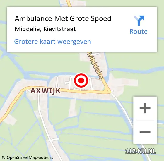 Locatie op kaart van de 112 melding: Ambulance Met Grote Spoed Naar Middelie, Kievitstraat op 15 december 2021 19:34