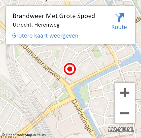 Locatie op kaart van de 112 melding: Brandweer Met Grote Spoed Naar Utrecht, Herenweg op 15 december 2021 19:45