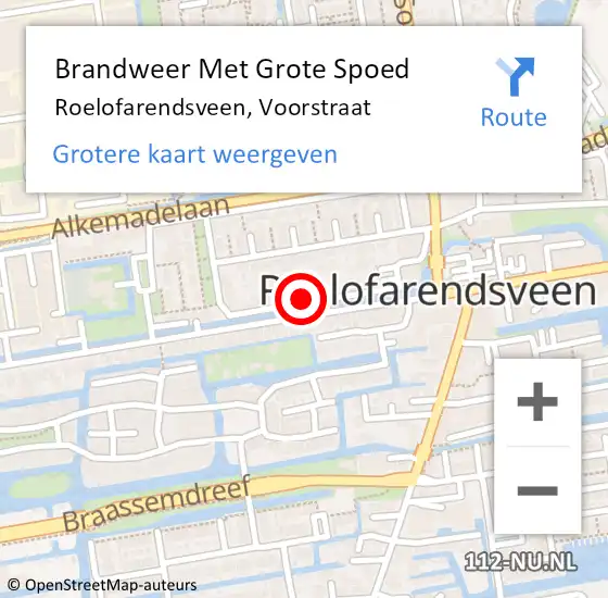 Locatie op kaart van de 112 melding: Brandweer Met Grote Spoed Naar Roelofarendsveen, Voorstraat op 15 december 2021 20:00
