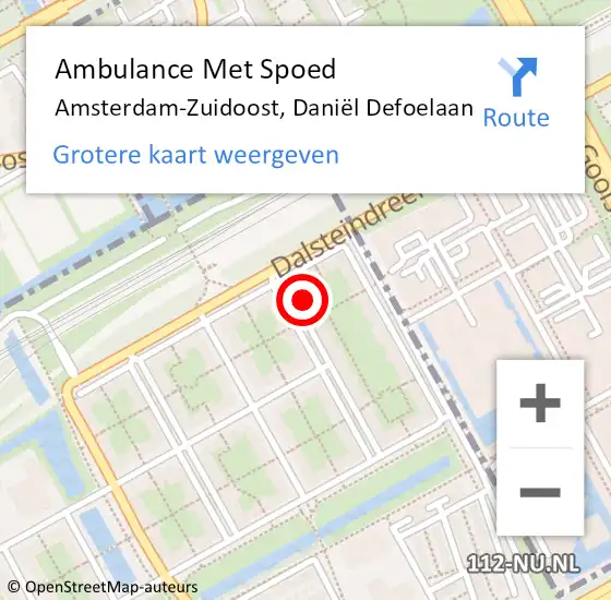 Locatie op kaart van de 112 melding: Ambulance Met Spoed Naar Amsterdam-Zuidoost, Daniël Defoelaan op 15 december 2021 20:10