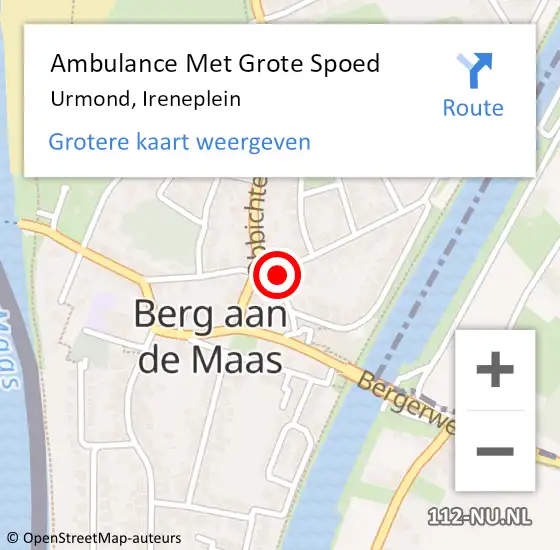 Locatie op kaart van de 112 melding: Ambulance Met Grote Spoed Naar Urmond, Ireneplein op 15 december 2021 20:22