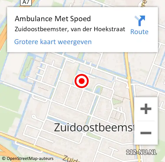 Locatie op kaart van de 112 melding: Ambulance Met Spoed Naar Zuidoostbeemster, van der Hoekstraat op 15 december 2021 21:09