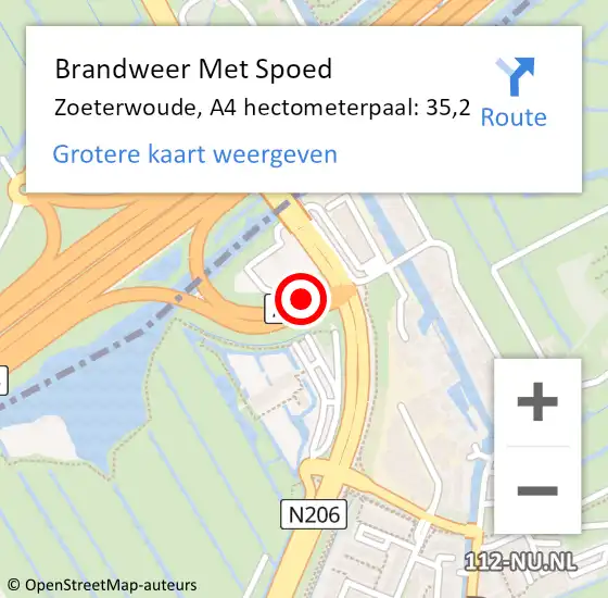 Locatie op kaart van de 112 melding: Brandweer Met Spoed Naar Zoeterwoude, A4 hectometerpaal: 35,2 op 15 december 2021 21:30