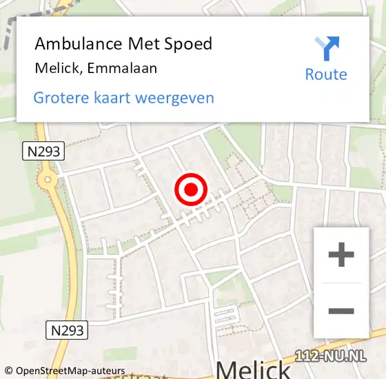 Locatie op kaart van de 112 melding: Ambulance Met Spoed Naar Melick, Emmalaan op 2 juli 2014 12:53