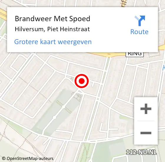 Locatie op kaart van de 112 melding: Brandweer Met Spoed Naar Hilversum, Piet Heinstraat op 15 december 2021 23:10