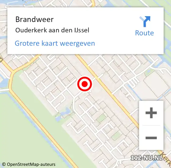 Locatie op kaart van de 112 melding: Brandweer Ouderkerk aan den IJssel op 15 december 2021 23:29