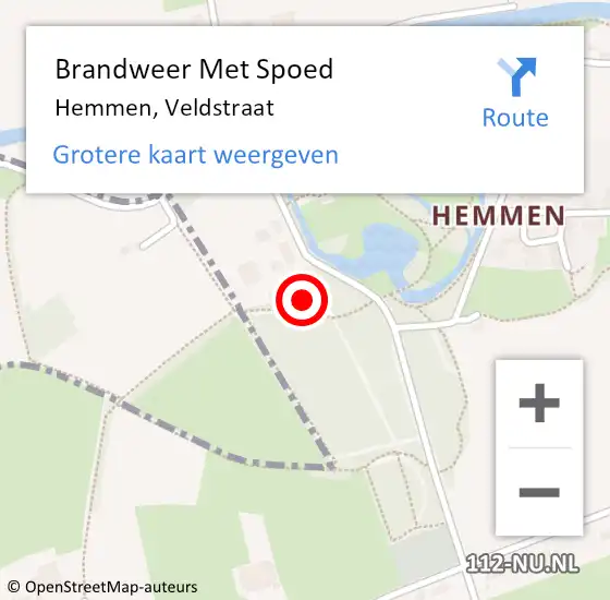 Locatie op kaart van de 112 melding: Brandweer Met Spoed Naar Hemmen, Veldstraat op 15 december 2021 23:41