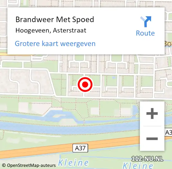 Locatie op kaart van de 112 melding: Brandweer Met Spoed Naar Hoogeveen, Asterstraat op 16 december 2021 01:33