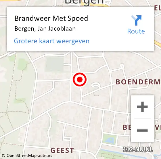 Locatie op kaart van de 112 melding: Brandweer Met Spoed Naar Bergen, Jan Jacoblaan op 16 december 2021 01:50