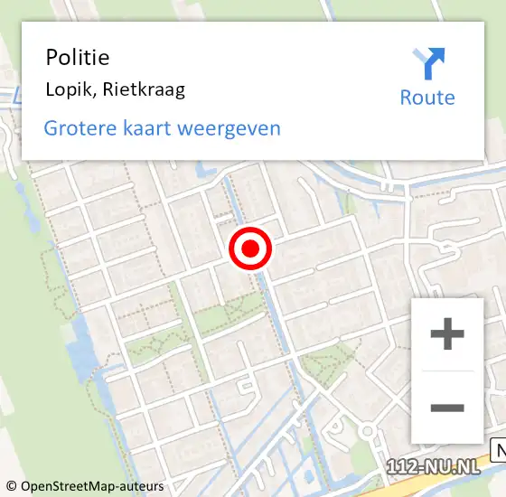 Locatie op kaart van de 112 melding: Politie Lopik, Rietkraag op 16 december 2021 05:03