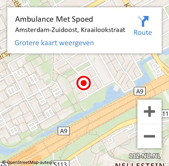 Locatie op kaart van de 112 melding: Ambulance Met Spoed Naar Amsterdam-Zuidoost, Kraailookstraat op 16 december 2021 05:46