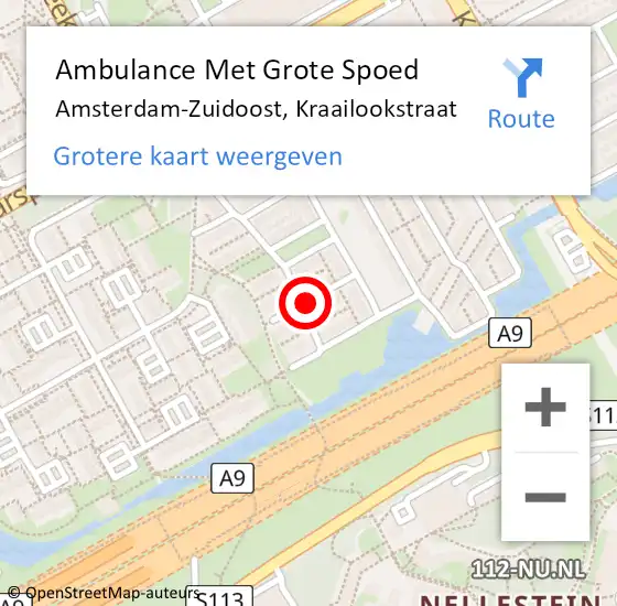 Locatie op kaart van de 112 melding: Ambulance Met Grote Spoed Naar Amsterdam-Zuidoost, Kraailookstraat op 16 december 2021 06:31