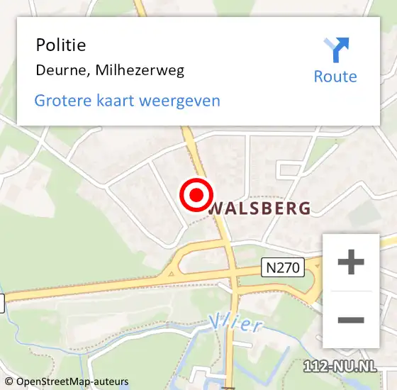 Locatie op kaart van de 112 melding: Politie Deurne, Milhezerweg op 16 december 2021 06:36