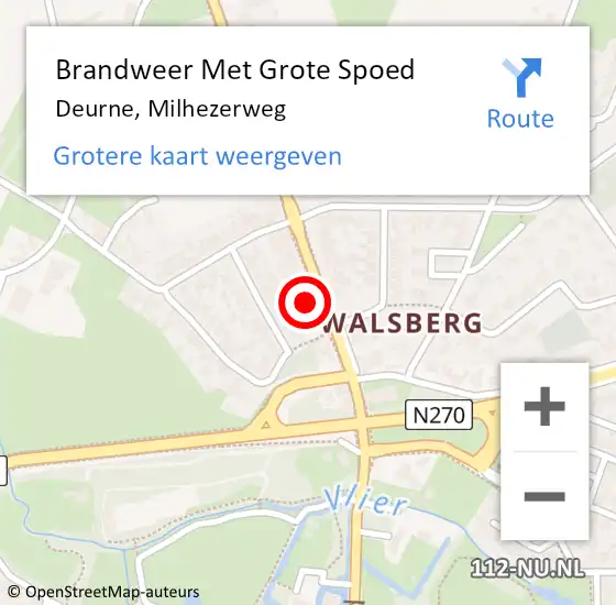 Locatie op kaart van de 112 melding: Brandweer Met Grote Spoed Naar Deurne, Milhezerweg op 16 december 2021 06:36