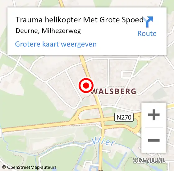 Locatie op kaart van de 112 melding: Trauma helikopter Met Grote Spoed Naar Deurne, Milhezerweg op 16 december 2021 06:40