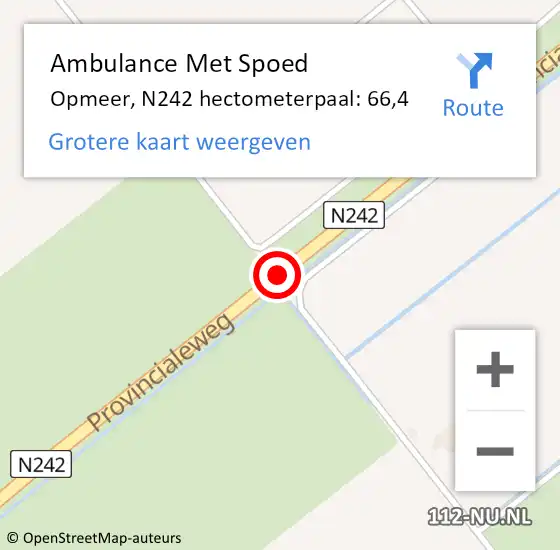 Locatie op kaart van de 112 melding: Ambulance Met Spoed Naar Opmeer, N242 hectometerpaal: 66,4 op 16 december 2021 07:15