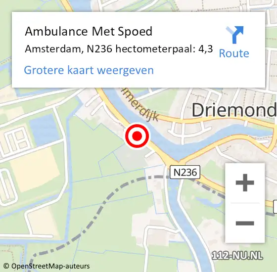 Locatie op kaart van de 112 melding: Ambulance Met Spoed Naar Amsterdam, N236 hectometerpaal: 4,3 op 16 december 2021 08:22