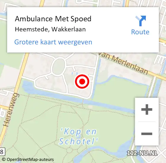 Locatie op kaart van de 112 melding: Ambulance Met Spoed Naar Heemstede, Wakkerlaan op 16 december 2021 09:11