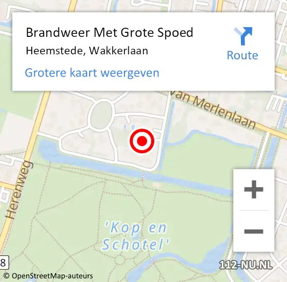 Locatie op kaart van de 112 melding: Brandweer Met Grote Spoed Naar Heemstede, Wakkerlaan op 16 december 2021 09:13