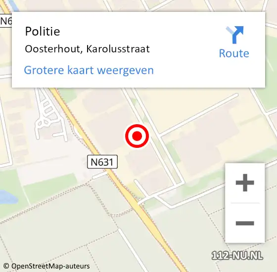 Locatie op kaart van de 112 melding: Politie Oosterhout, Karolusstraat op 16 december 2021 09:21