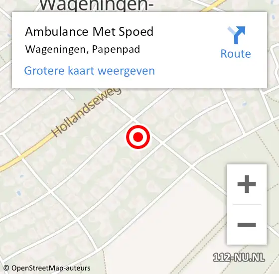 Locatie op kaart van de 112 melding: Ambulance Met Spoed Naar Wageningen, Papenpad op 16 december 2021 09:25