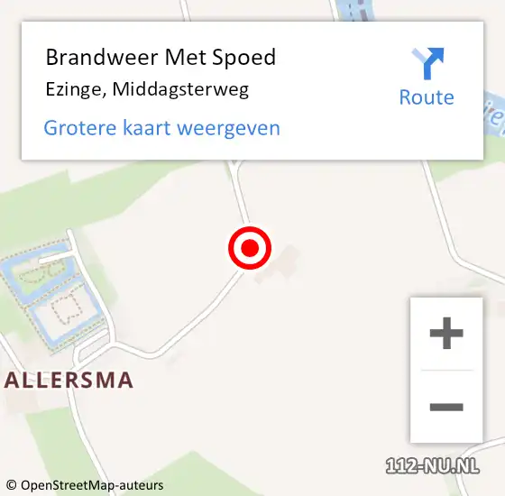 Locatie op kaart van de 112 melding: Brandweer Met Spoed Naar Ezinge, Middagsterweg op 2 juli 2014 13:18