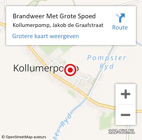 Locatie op kaart van de 112 melding: Brandweer Met Grote Spoed Naar Kollumerpomp, Jakob de Graafstraat op 16 december 2021 09:50