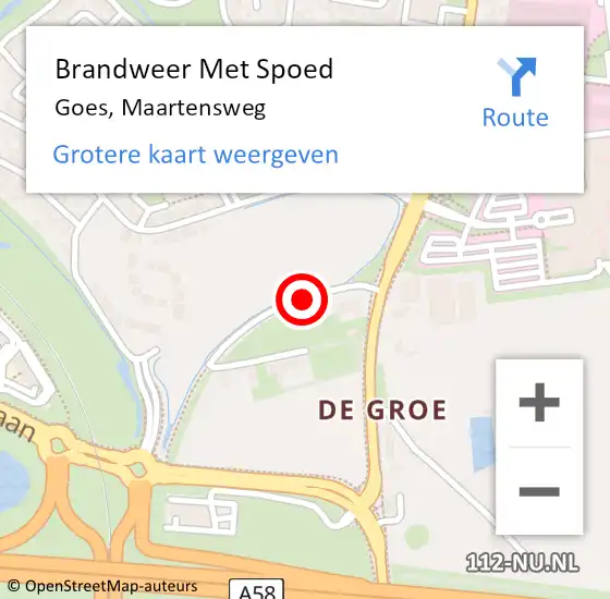 Locatie op kaart van de 112 melding: Brandweer Met Spoed Naar Goes, Maartensweg op 2 juli 2014 13:24