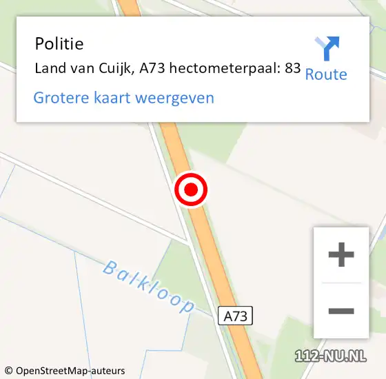 Locatie op kaart van de 112 melding: Politie Boxmeer, A73 hectometerpaal: 83 op 16 december 2021 10:17