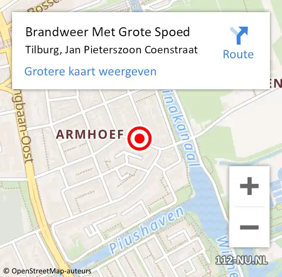 Locatie op kaart van de 112 melding: Brandweer Met Grote Spoed Naar Tilburg, Jan Pieterszoon Coenstraat op 16 december 2021 10:46