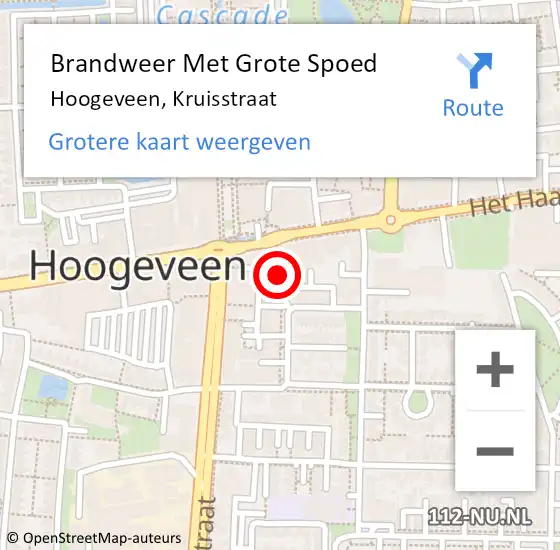 Locatie op kaart van de 112 melding: Brandweer Met Grote Spoed Naar Hoogeveen, Kruisstraat op 16 december 2021 11:06