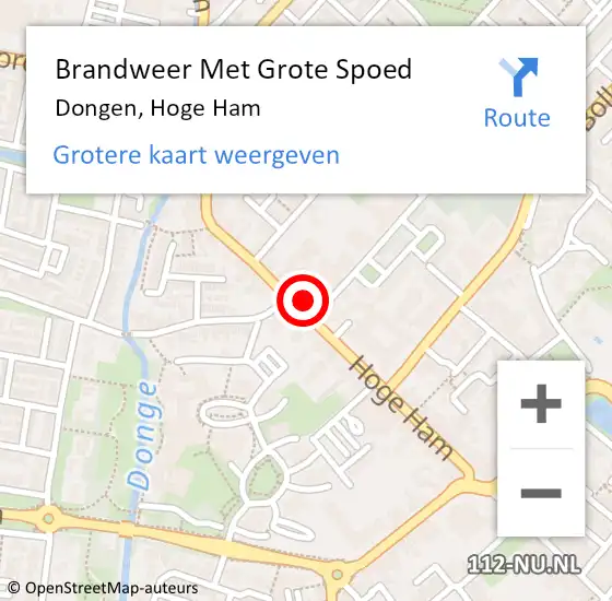 Locatie op kaart van de 112 melding: Brandweer Met Grote Spoed Naar Dongen, Hoge Ham op 16 december 2021 11:20