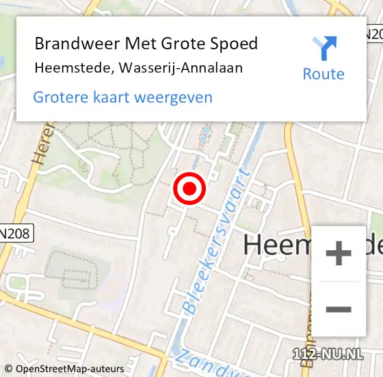 Locatie op kaart van de 112 melding: Brandweer Met Grote Spoed Naar Heemstede, Wasserij-Annalaan op 16 december 2021 11:46