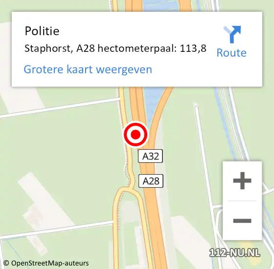 Locatie op kaart van de 112 melding: Politie Staphorst, A28 hectometerpaal: 113,8 op 16 december 2021 11:56