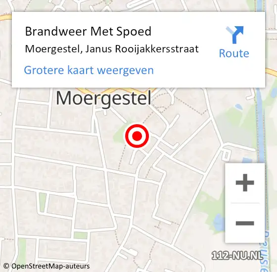 Locatie op kaart van de 112 melding: Brandweer Met Spoed Naar Moergestel, Janus Rooijakkersstraat op 16 december 2021 11:56