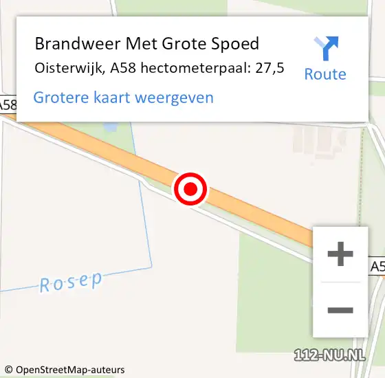 Locatie op kaart van de 112 melding: Brandweer Met Grote Spoed Naar Oisterwijk, A58 hectometerpaal: 27,5 op 16 december 2021 12:20